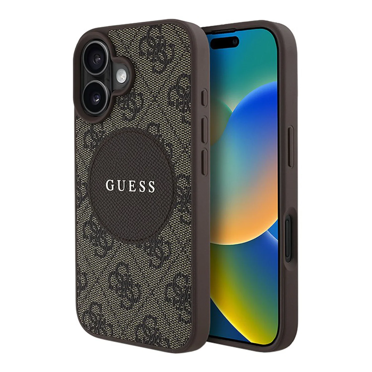 Чехол Guess PU 4G with Round Patch Metal Logo Hard Brown (MagSafe) для iPhone 16 Чехол Guess PU 4G with Round Patch Metal Logo Hard Brown (MagSafe) для iPhone 16