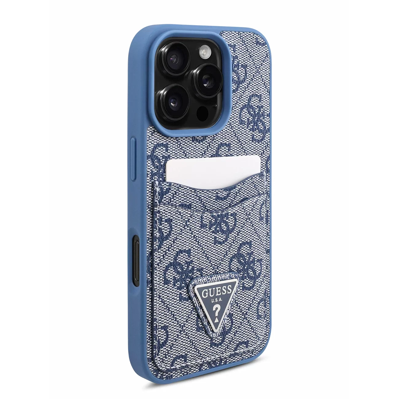 Чехол Guess PU 4G Bottom Stripe Metal Logo Hard Blue для iPhone 16 Pro