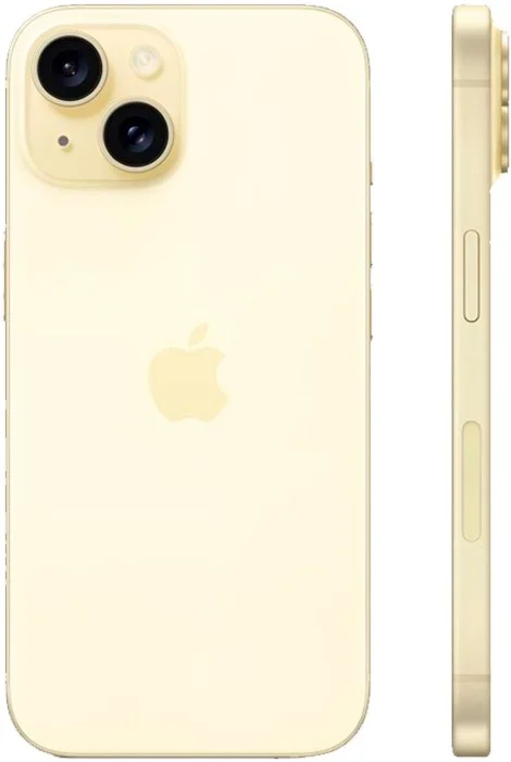 Смартфон Apple iPhone 15, Dual eSIM, 128 ГБ, желтый