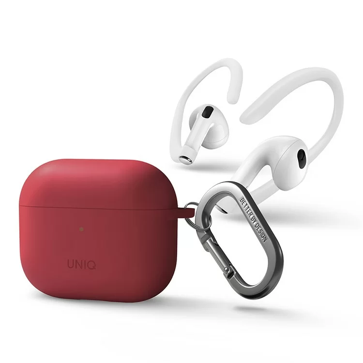 Чехол Uniq NEXO Liquid Silicone с карабином и спортивными крючками для AirPods 3 Коралловый