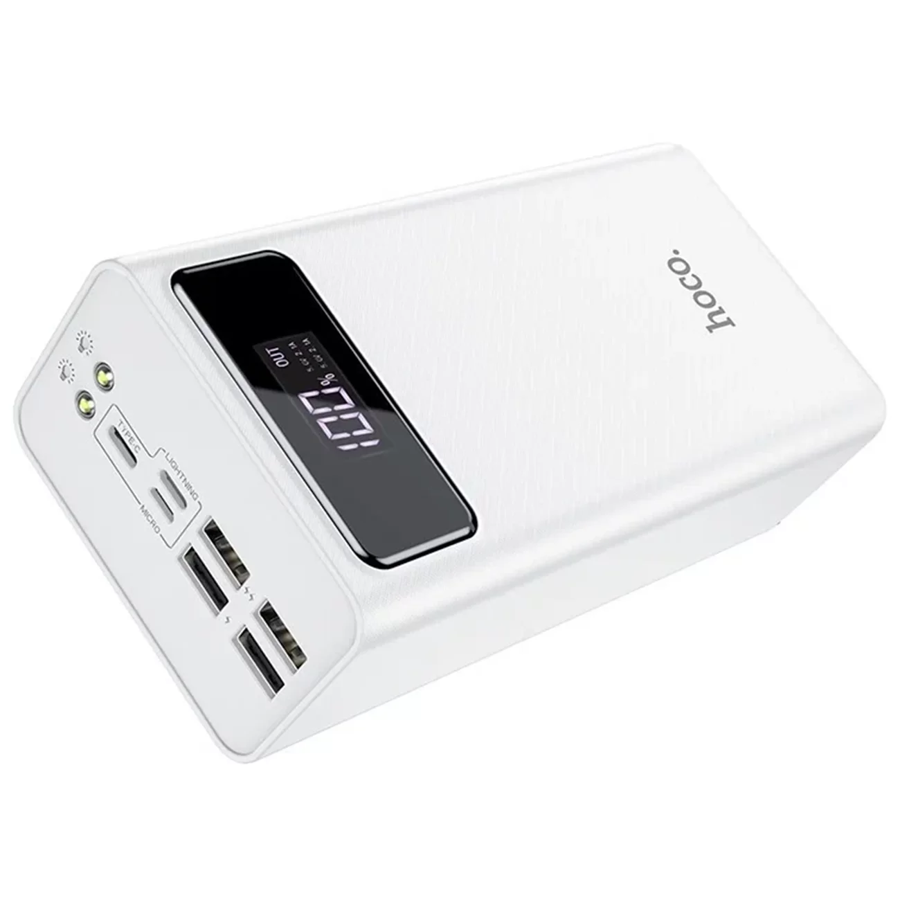 Портативный аккумулятор Hoco J65B, 50000 мА·ч, 4×USB, LED-дисплей и фонарик, белый