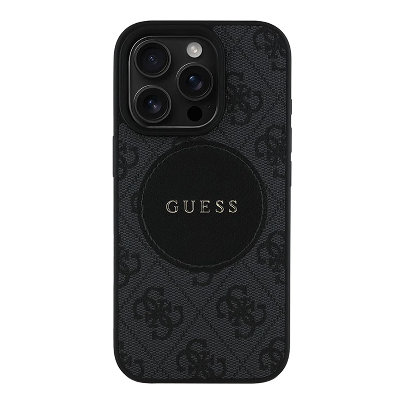 Чехол Guess PU 4G with Round Patch Metal Logo Hard Black (MagSafe) для iPhone 16 Чехол Guess PU 4G with Round Patch Metal Logo Hard Black (MagSafe) для iPhone 16