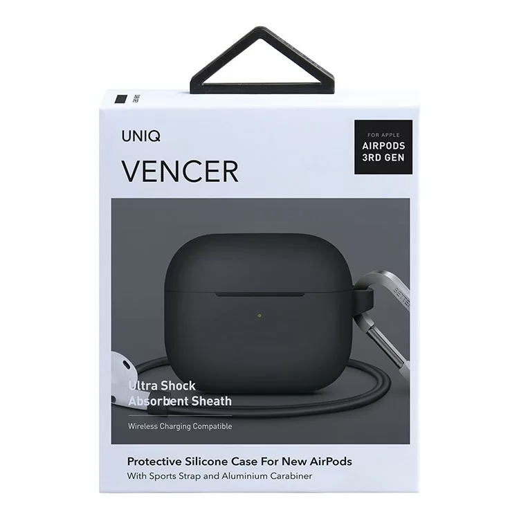 Чехол Uniq Vencer Silicone с карабином и ремешком для AirPods 3 Серый Чехол Uniq Vencer Silicone с карабином и ремешком для AirPods 3 Серый