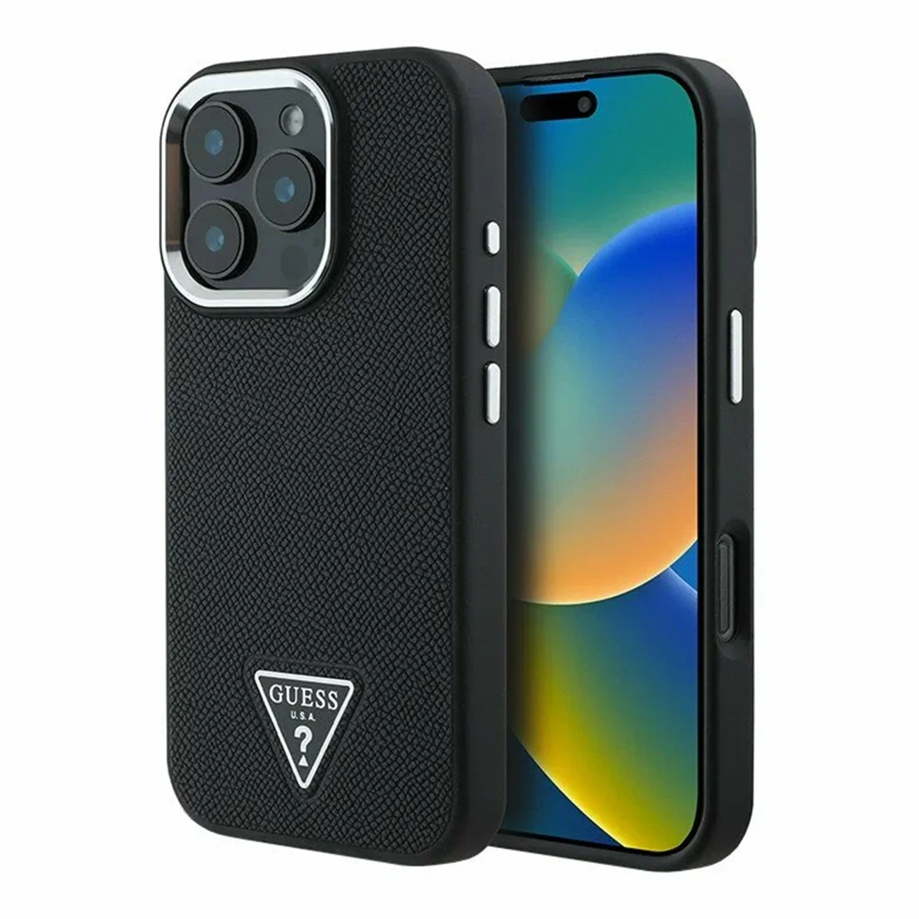 Чехол Guess PU Grained Leather Triangle Metal Logo Hard Black (MagSafe) для iPhone 16 Pro Чехол Guess PU Grained Leather Triangle Metal Logo Hard Black (MagSafe) для iPhone 16 Pro