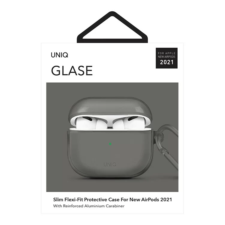 Чехол Uniq Glase TPU с карабином для AirPods 3 Дымчато-серый Чехол Uniq Glase TPU с карабином для AirPods 3 Дымчато-серый