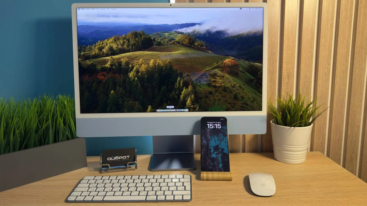 Моноблок Apple iMac 24" 2020, (M1, RAM 16 ГБ, SSD 512tb ГБ) [A3137 | MWV33X] Голубой / 9125F*