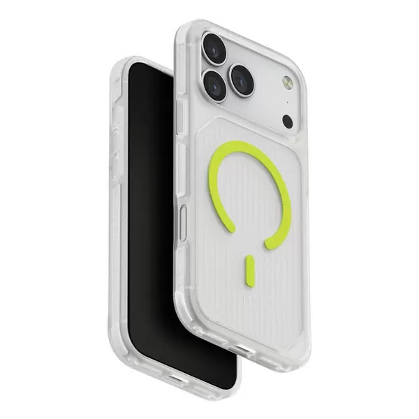 Чехол Uniq Combat Active для Apple iPhone 17 Pro, Frost Clear/Lume-Lime (матовый прозрачный/лаймовый), MagSafe Чехол Uniq Combat Active для Apple iPhone 17 Pro, Frost Clear/Lume-Lime (матовый прозрачный/лаймовый), MagSafe