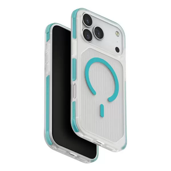 Чехол Uniq Combat Active для Apple iPhone 17 Pro, Frost Clear/Turquoise (матовый прозрачный/бирюзовый), MagSafe