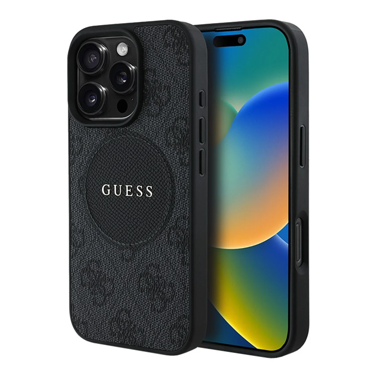 Чехол Guess PU 4G with Round Patch Metal Logo Hard Black (MagSafe) для iPhone 16 Чехол Guess PU 4G with Round Patch Metal Logo Hard Black (MagSafe) для iPhone 16
