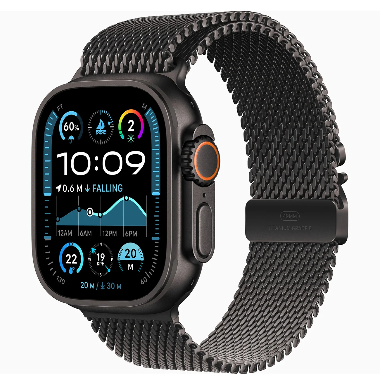 Умные часы Apple Watch Ultra 2 Black Tiatanium, Titanium Milanese Loop, Black, 49 мм
