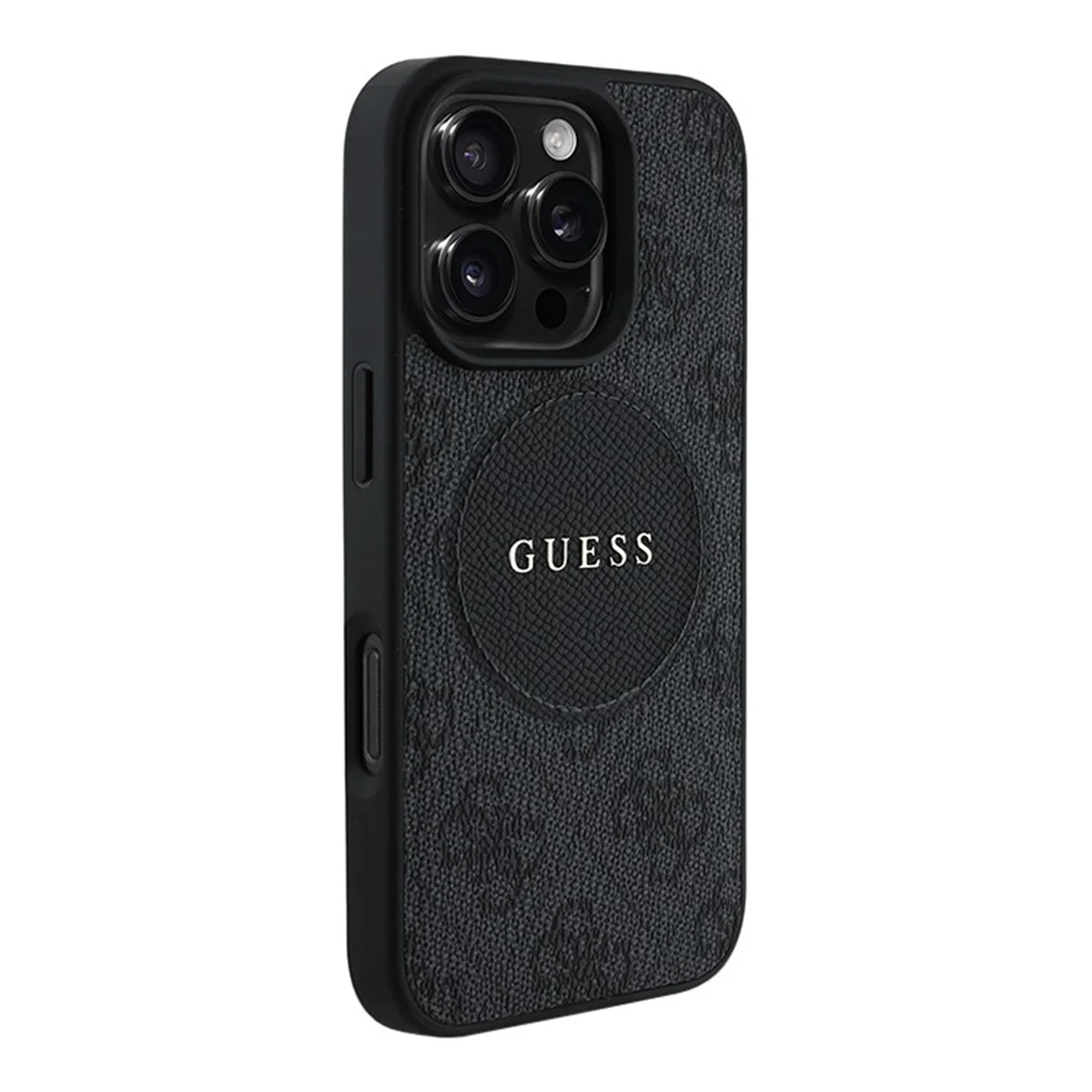 Чехол Guess PU 4G with Round Patch Metal Logo Hard Black (MagSafe) для iPhone 16 Чехол Guess PU 4G with Round Patch Metal Logo Hard Black (MagSafe) для iPhone 16