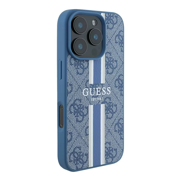 Чехол Guess PU 4G Stripes Hard Blue (MagSafe) для iPhone 16 Pro Чехол Guess PU 4G Stripes Hard Blue (MagSafe) для iPhone 16 Pro