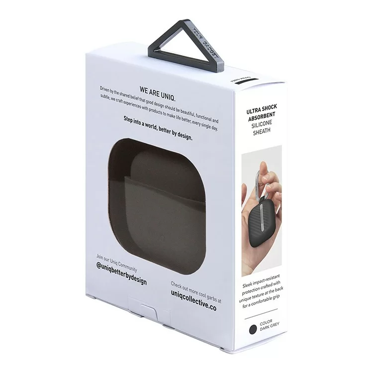 Чехол Uniq Vencer Silicone с карабином и ремешком для AirPods 3 Серый Чехол Uniq Vencer Silicone с карабином и ремешком для AirPods 3 Серый