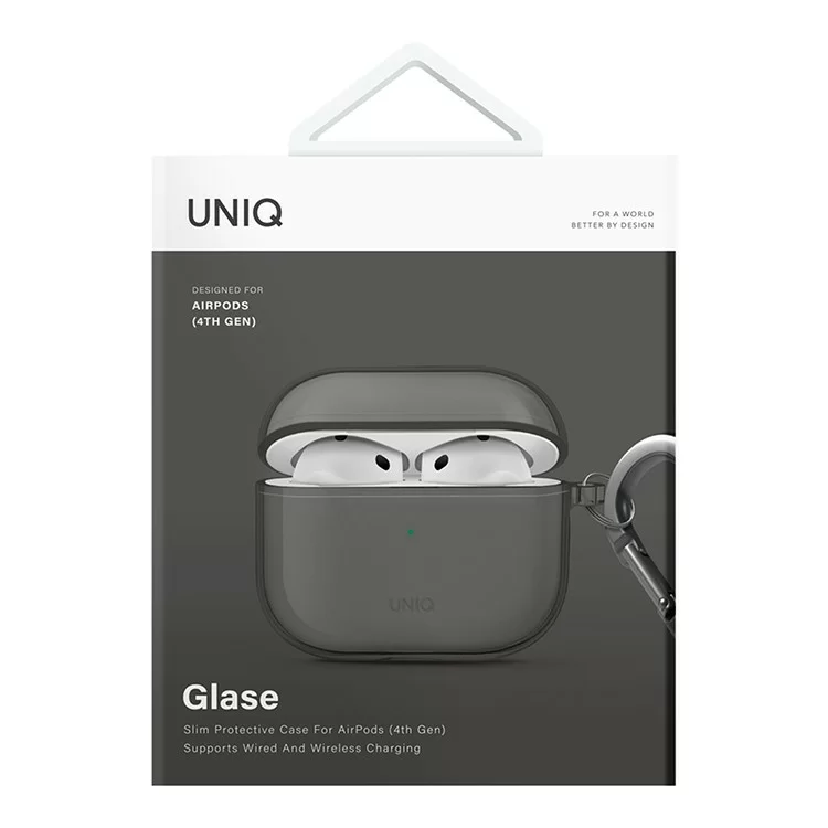 Чехол Uniq Glase TPU с карабином для AirPods 4 Дымчато-серый Чехол Uniq Glase TPU с карабином для AirPods 4 Дымчато-серый