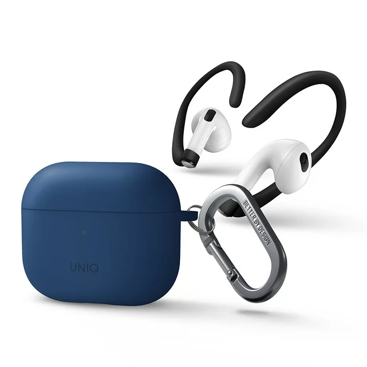 Чехол Uniq NEXO Liquid Silicone с карабином и спортивными крючками для AirPods 4 Тихоокеанский синий