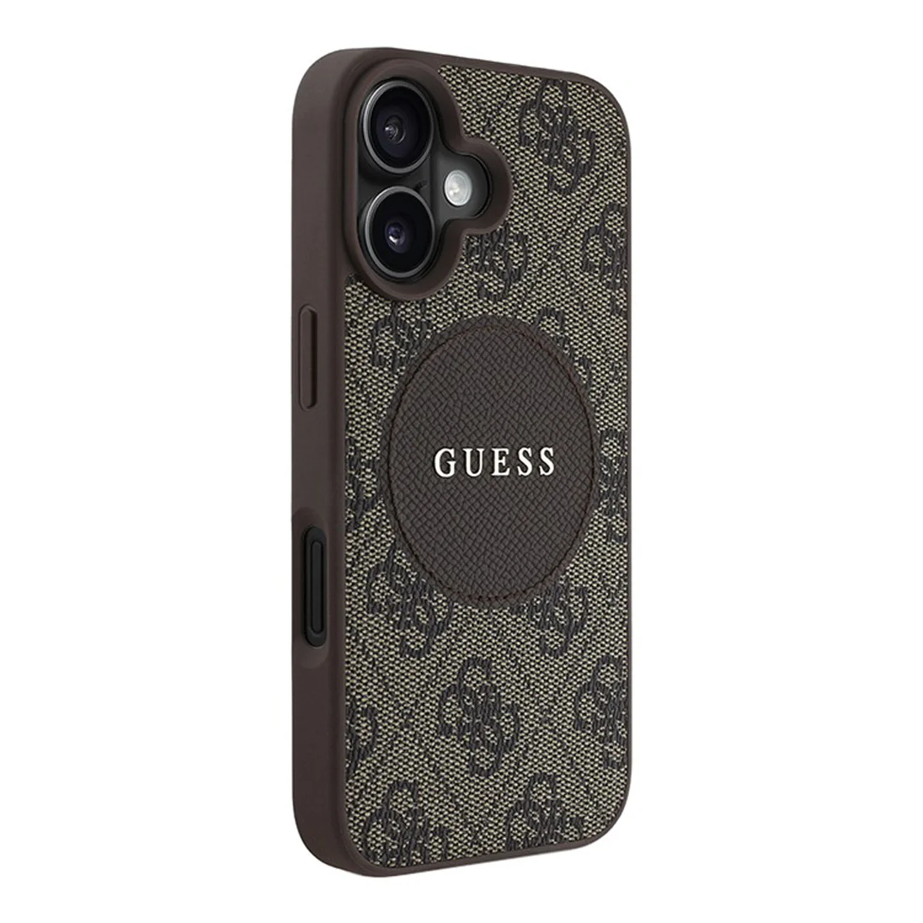 Чехол Guess PU 4G with Round Patch Metal Logo Hard Brown (MagSafe) для iPhone 16 Чехол Guess PU 4G with Round Patch Metal Logo Hard Brown (MagSafe) для iPhone 16