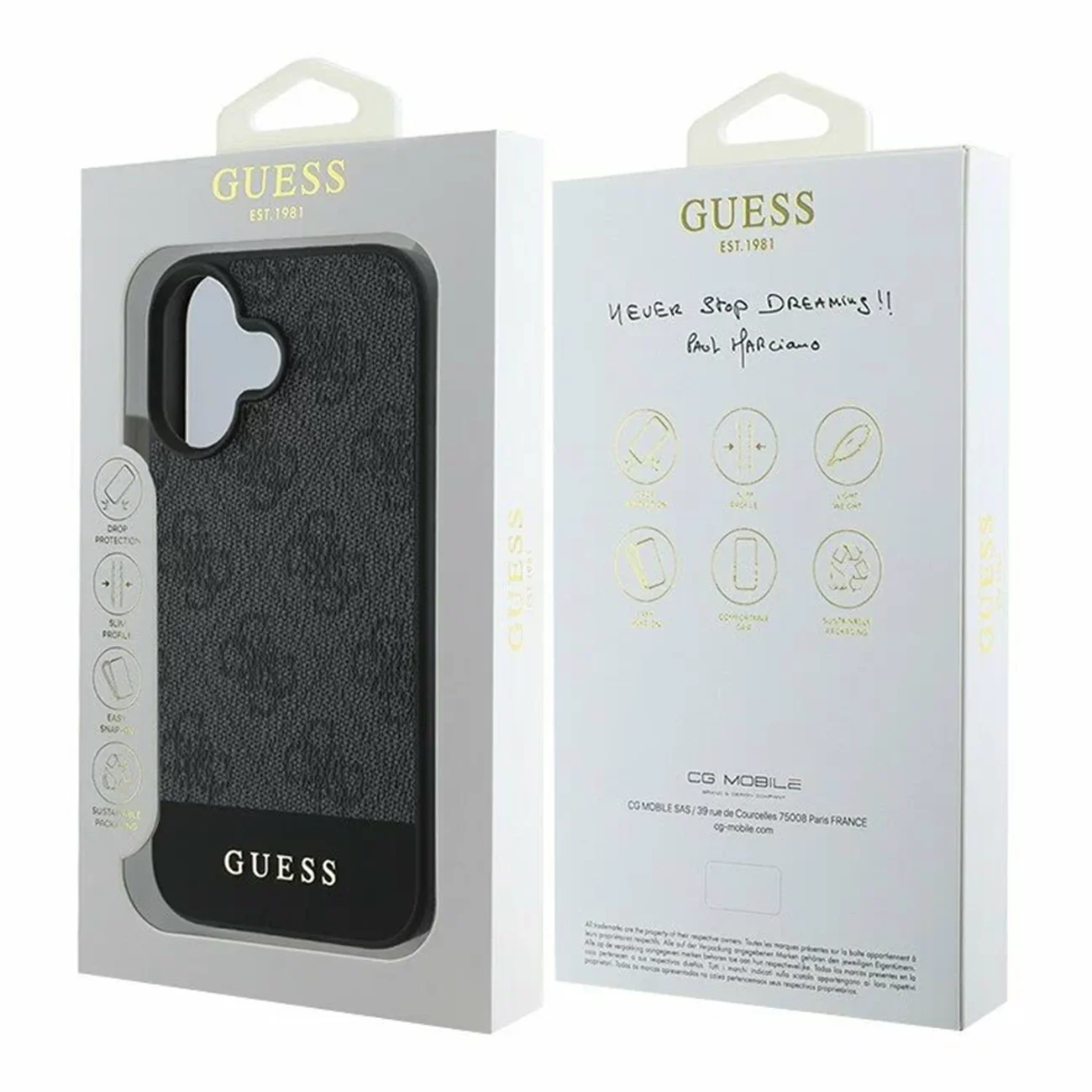 Чехол Guess PU 4G Bottom Stripe Metal Logo Hard Grey для iPhone 16