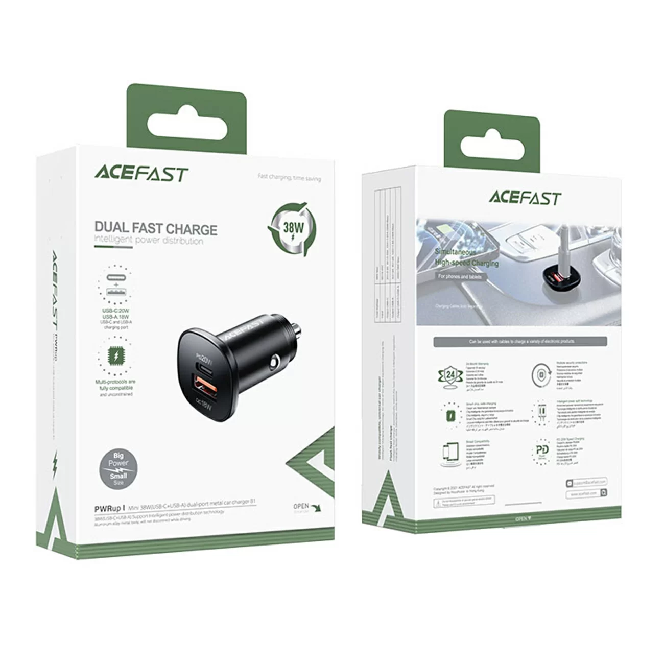 Автомобильное зарядное устройство AceFast Type-C + USB 38 Вт B1 Автомобильное зарядное устройство AceFast Type-C + USB 38 Вт B1
