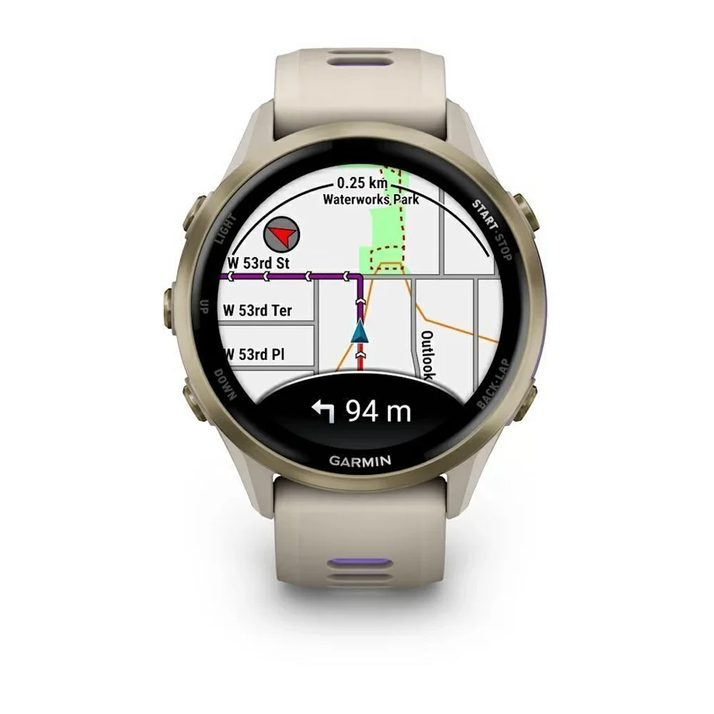 Спортивные часы Garmin Forerunner 570, 42 мм, Soft Gold Titanium French Gray / Translucent Indigo (Бежевый с фиолетовым)