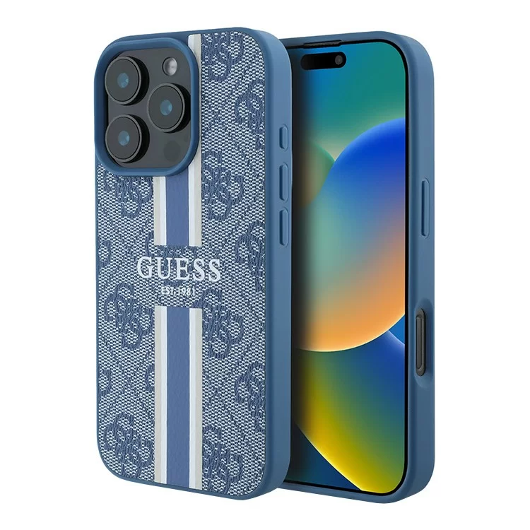 Чехол Guess PU 4G Stripes Hard Blue (MagSafe) для iPhone 16 Pro Чехол Guess PU 4G Stripes Hard Blue (MagSafe) для iPhone 16 Pro