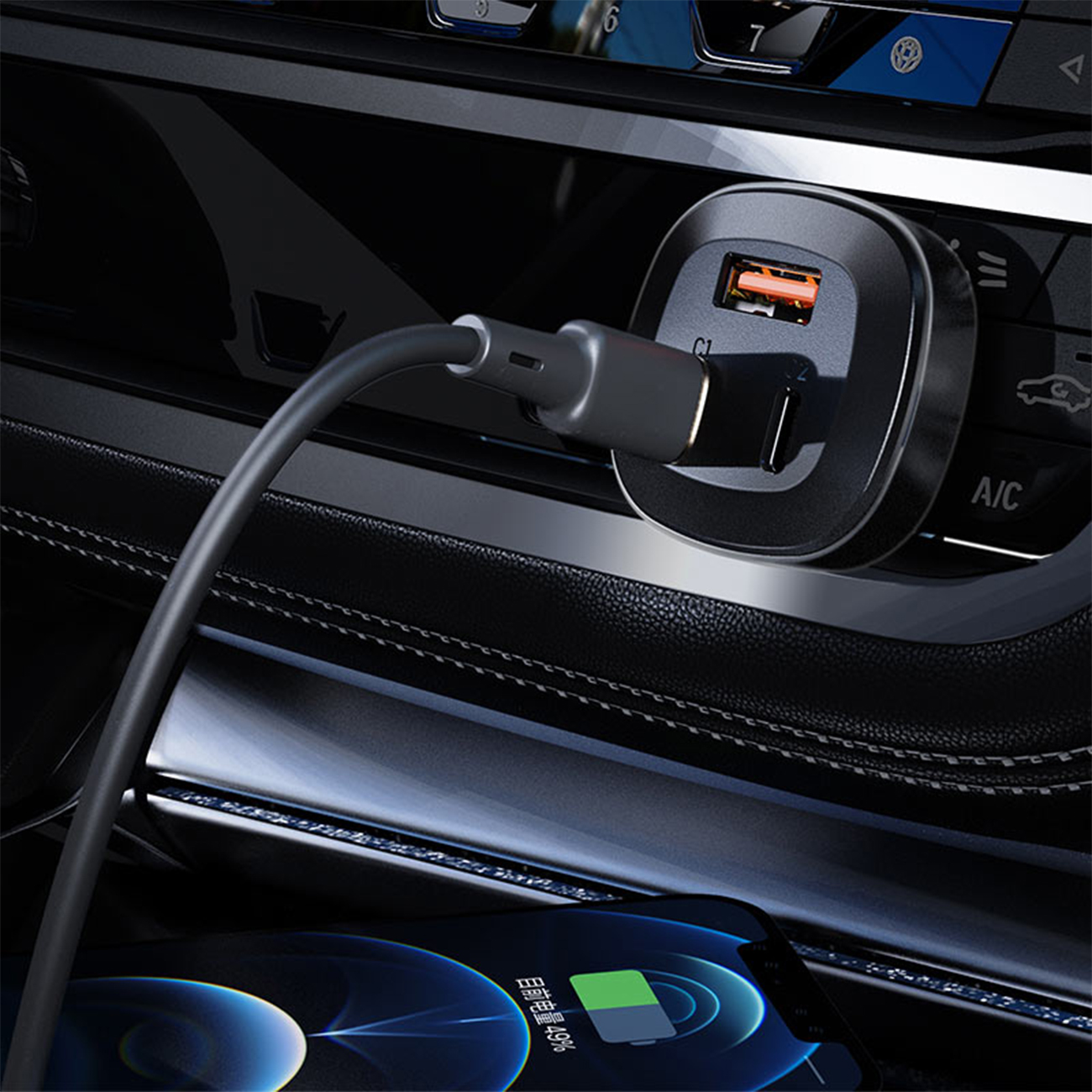 Автомобильное зарядное устройство AceFast 2 Type-C + USB 66 Вт B3