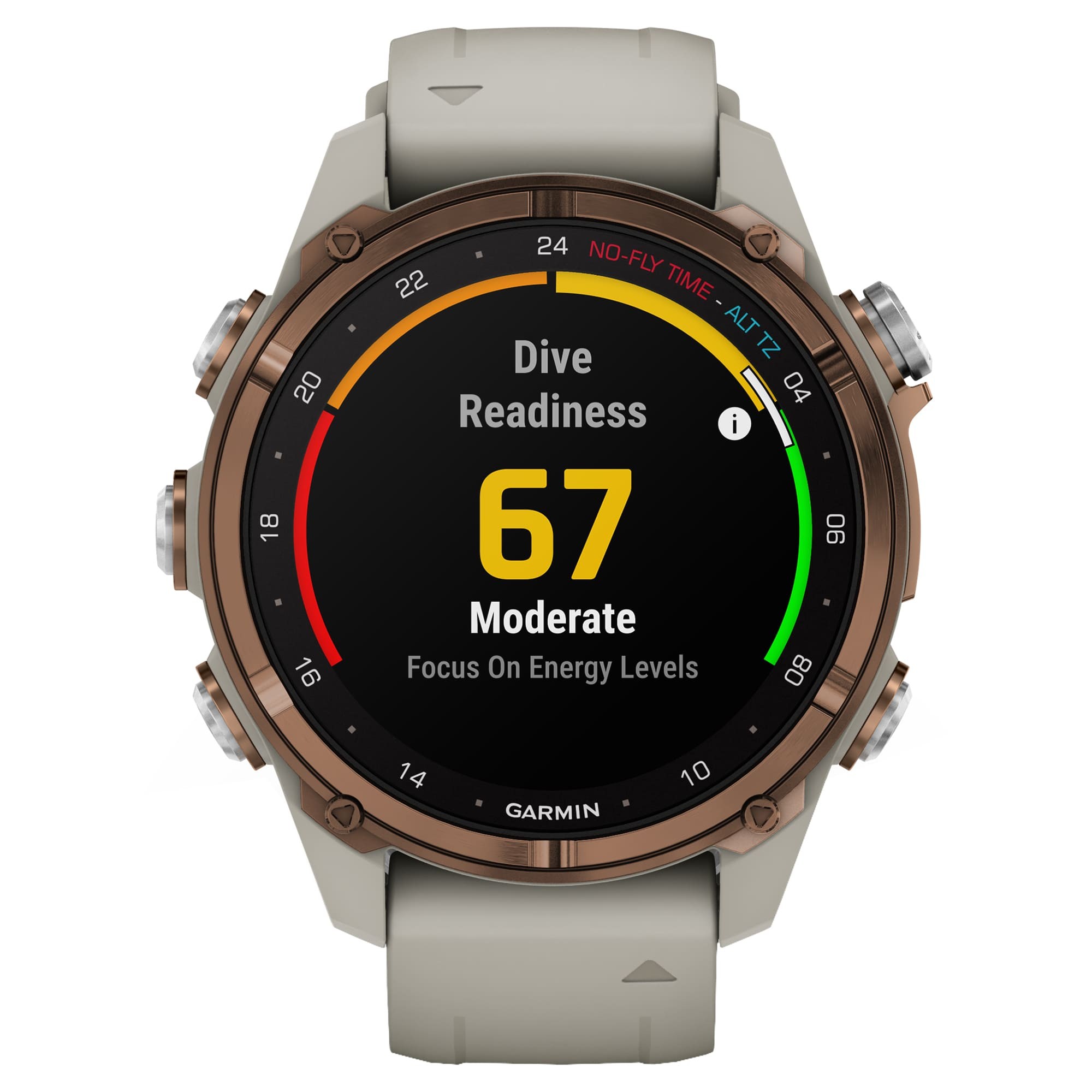 Дайвинг-компьютер Garmin Descent Mk3i, 43 мм (Bronze PVD Titanium / титановый корпус с бронзовым покрытием, French Gray Silicone Band / силиконовый ремешок серо-бежевый)