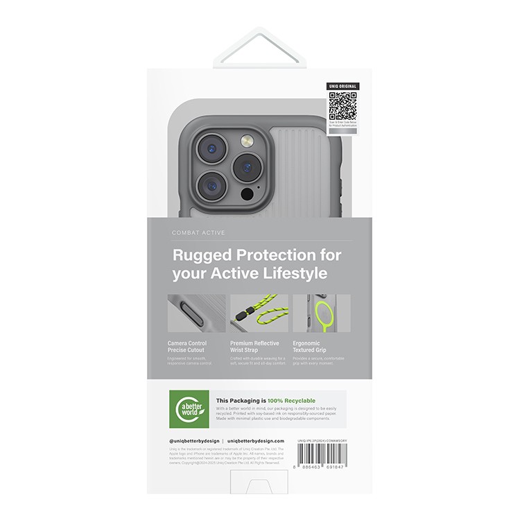 Чехол Uniq Combat LifePro Active для iPhone 16 Pro Каменный серый (MagSafe)