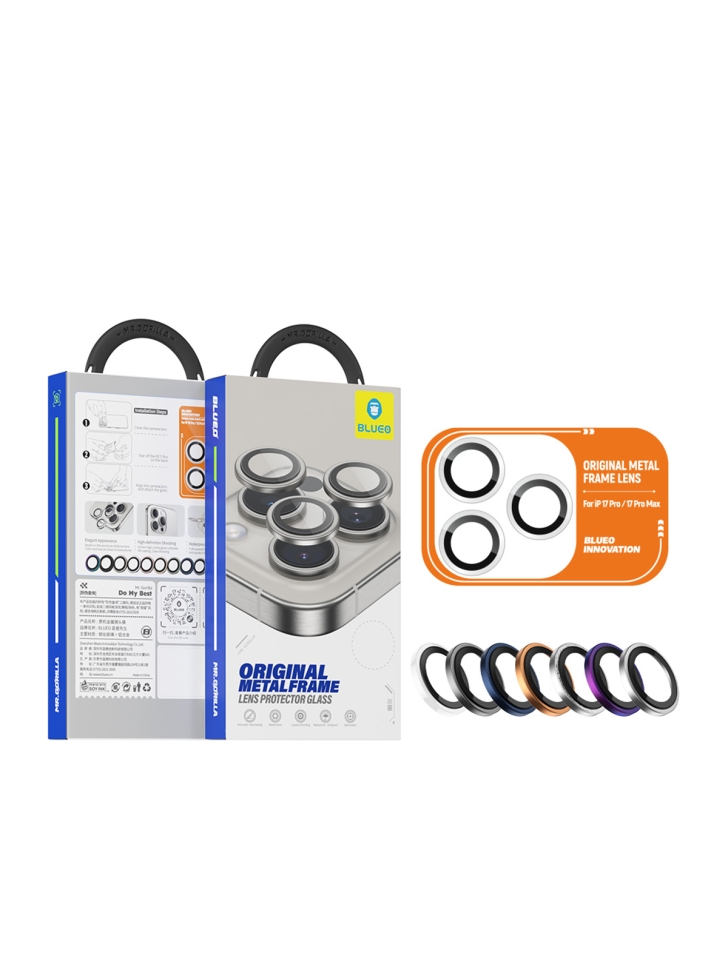 Защитное стекло на камеру BlueO для Apple iPhone 17 Pro / 17 Pro Max, Aluminium, 3 шт., Orange (оранжевый), с аппликатором