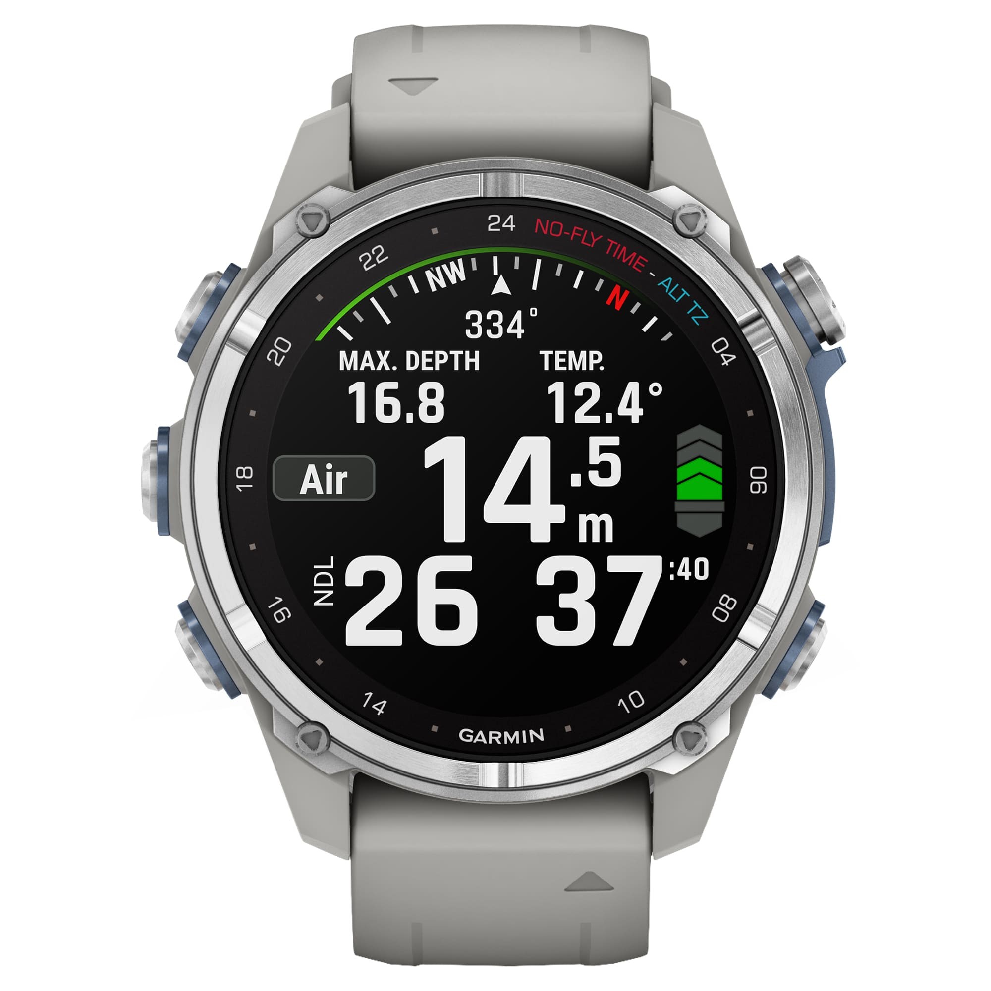 Дайвинг-компьютер Garmin Descent Mk3, 43 мм (Stainless Steel / нержавеющая сталь, Fog Gray Silicone Band / силиконовый ремешок туманно-серый)