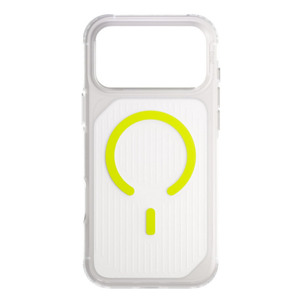 Чехол Uniq Combat Active для Apple iPhone 17 Pro, Frost Clear/Lume-Lime (матовый прозрачный/лаймовый), MagSafe