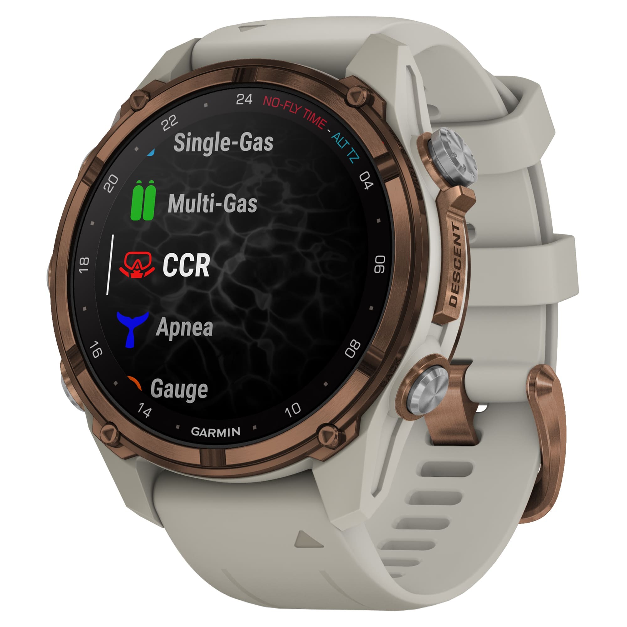 Дайвинг-компьютер Garmin Descent Mk3i, 43 мм (Bronze PVD Titanium / титановый корпус с бронзовым покрытием, French Gray Silicone Band / силиконовый ремешок серо-бежевый) Дайвинг-компьютер Garmin Descent Mk3i, 43 мм (Bronze PVD Titanium / титановый корпус с бронзовым покрытием, French Gray Silicone Band / силиконовый ремешок серо-бежевый)