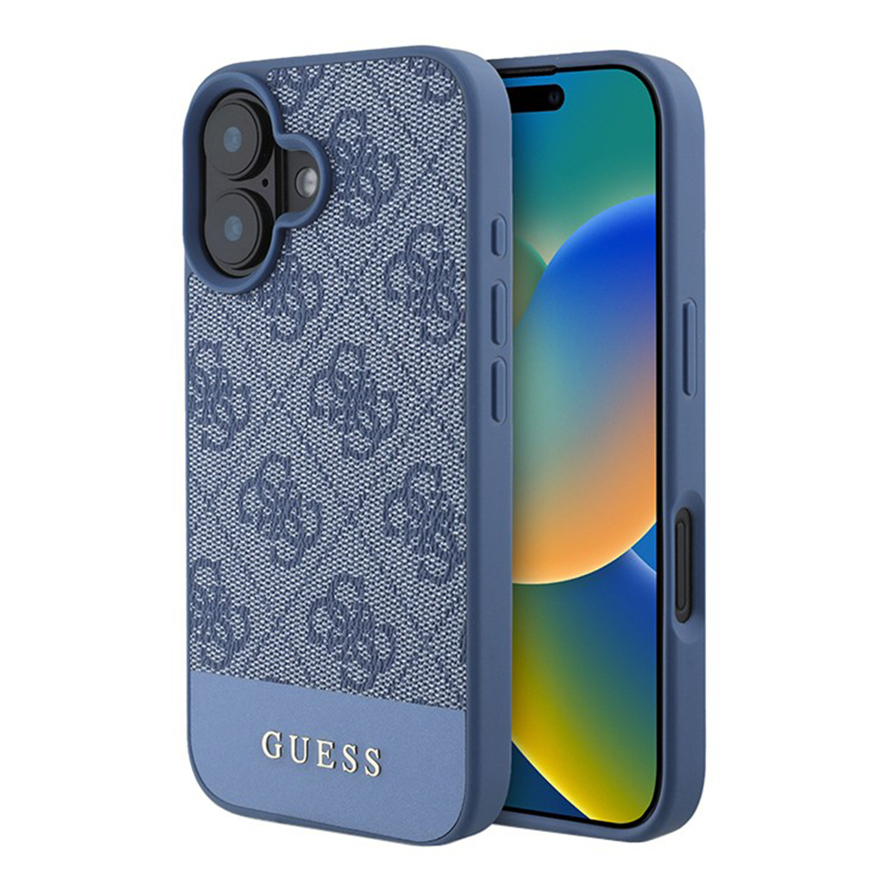 Чехол Guess PU 4G Bottom Stripe Metal Logo Hard Blue для iPhone 16