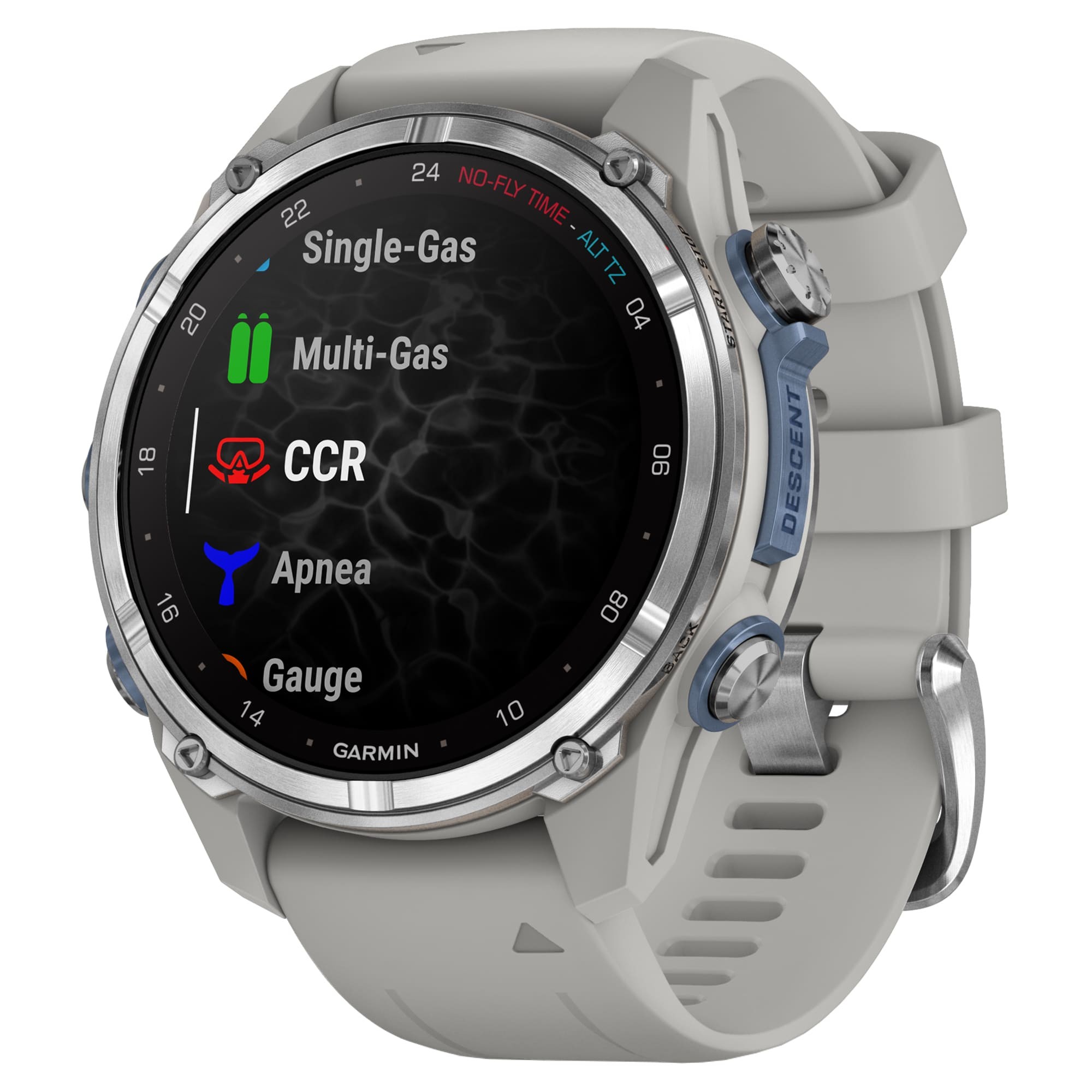 Дайвинг-компьютер Garmin Descent Mk3, 43 мм (Stainless Steel / нержавеющая сталь, Fog Gray Silicone Band / силиконовый ремешок туманно-серый)